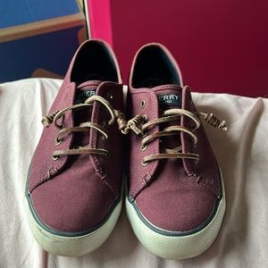 maroon sperry slip ons
